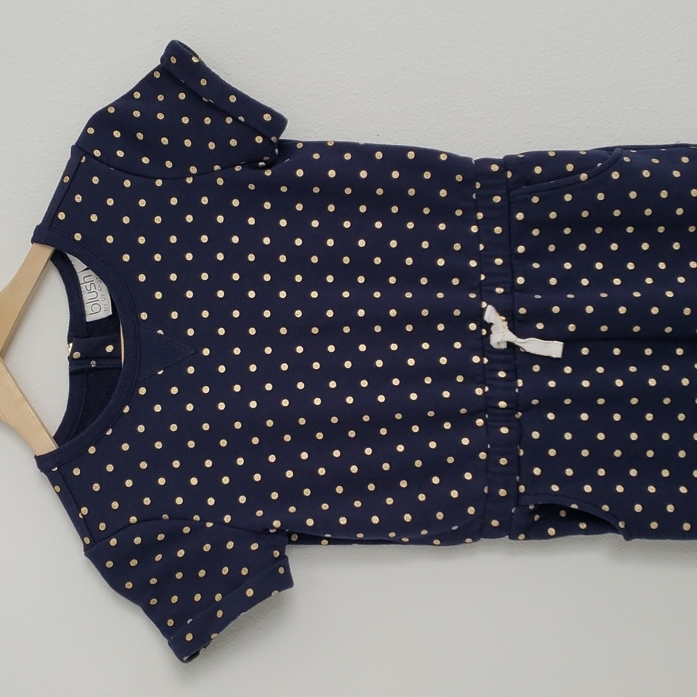 SWEATSHIRT JUMPSUIT, Navy Blue & Gold Polka-dot, Girl's Size 7/8, $25